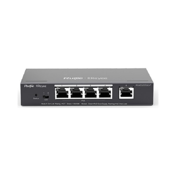 REYEE RG-ES205GC-P 5 PORT 4X GIGABIT POE + 1X GIGABIT UPLINK L2 CLOUD YÖNETILEBILIR 54W POE SWITCH