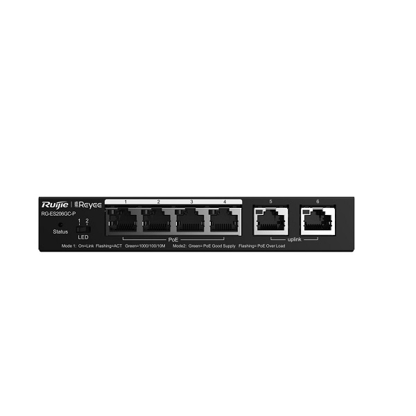 REYEE RG-ES206GC-P 6 PORT 4X GIGABIT POE + 2X GIGABIT UPLINK CLOUD YÖNETILEBILIR 54W POE SWITCH