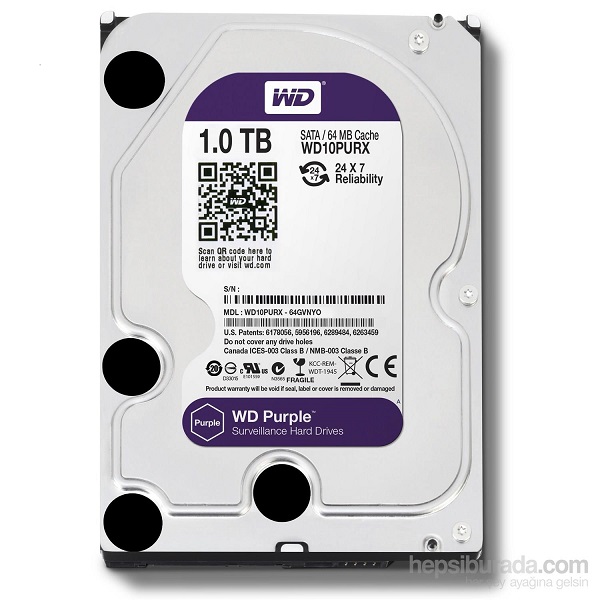 WESTERN DIGITAL WD PURPLE 1TB 7/24 GÜVENLIK HARDDISKI ITH.