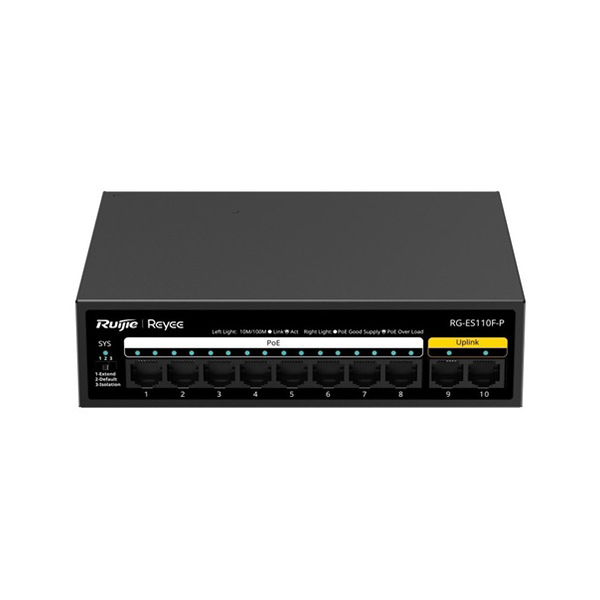 REYEE RG-ES110F-P 10 PORT 8X 10/100 MBPS 2X 10/100 MBPS UPLINK 110W YÖNETILEMEZ METAL SWITCH
