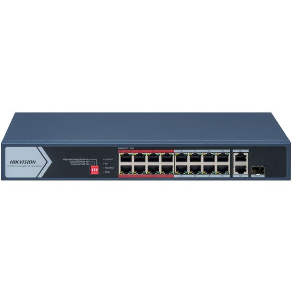 HIKVISION DS-3E0318P-E/M(C) 18 PORT 16X 10/100MB POE + 2X GB COMBO UPLINK YÖNETILEMEZ SWITCH