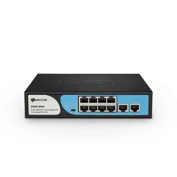 BDCOM S1200-8P2G 10 PORT 8X 10/100MB POE + 2X GB UPLINK YÖNETILEMEZ RACKMOUNT SWITCH