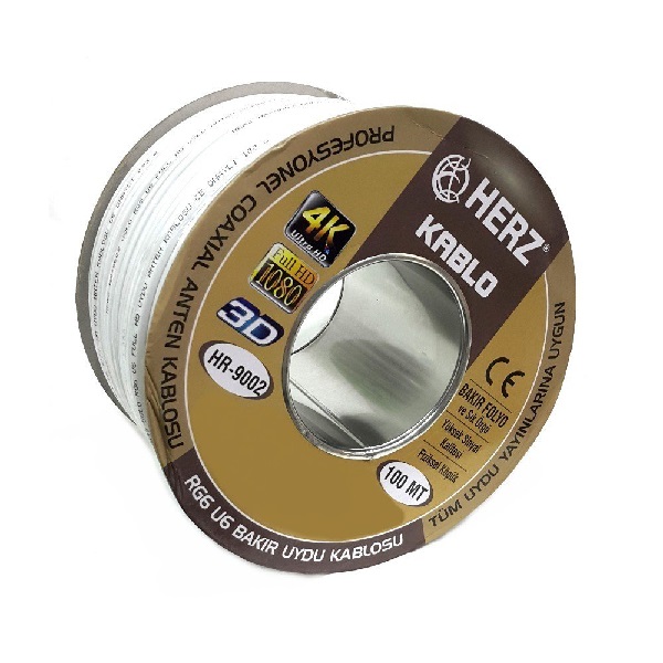 HERZ HR-9002 RG6/U6 BEYAZ ANTEN KABLOSU 48 TEL 100 METRE (Y)