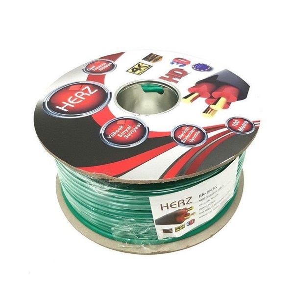 HERZ HR-1002G RG6/U4 GÜMÜS YESIL ANTEN KABLOSU 100 METRE (Y)
