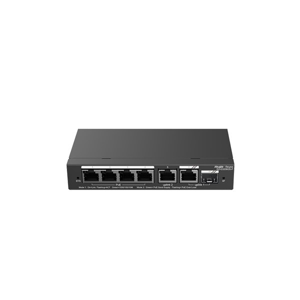 REYEE RG-ES206GS-P 6 PORT 4X GIGABIT POE + 1X GIGABIT RJ45 + 1X GIGABIT SFP UPLINK CLOUD YÖNETILEBILIR 54W POE SWITCH