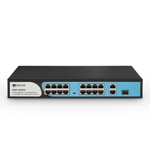 BDCOM S1200-16P2G1S 19 PORT 16X 10/100MB POE + 2X GB UPLINK + 1X GB SFP YÖNETILEMEZ RACKMOUNT SWITCH